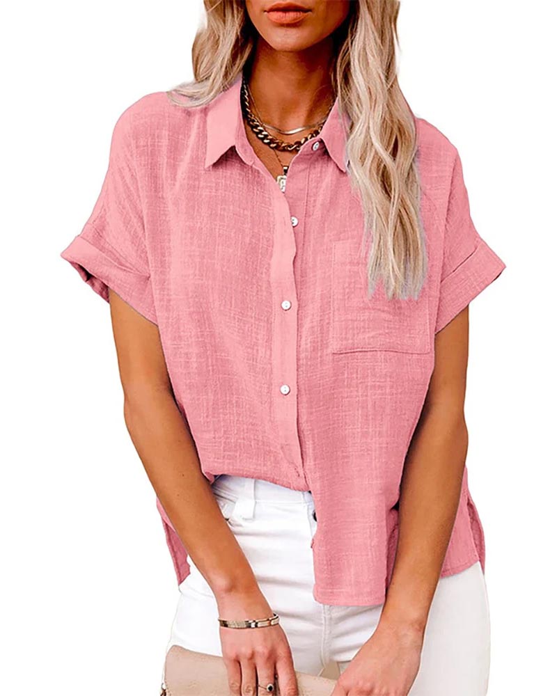 Camisa feminina manga curta em linho