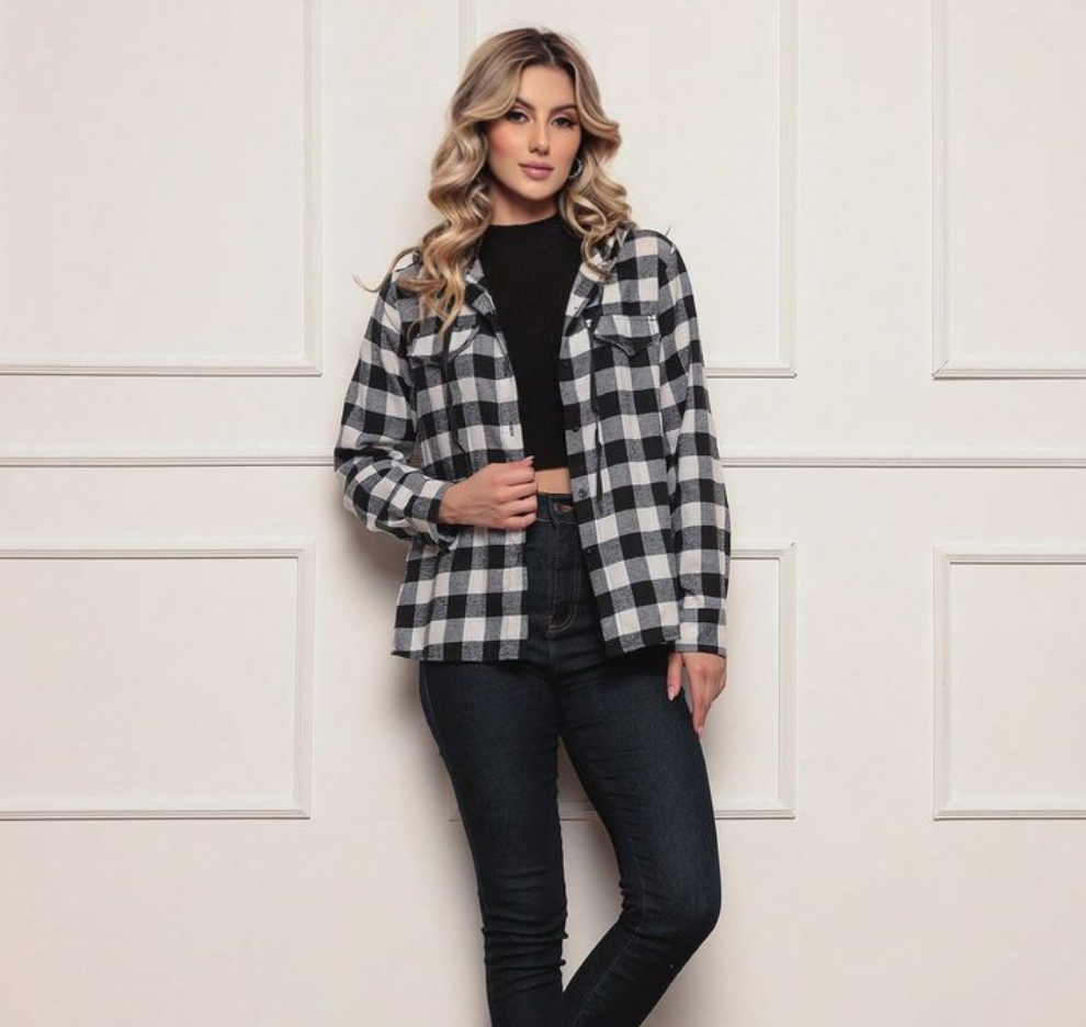 Camisa Xadrez Preta e Branca