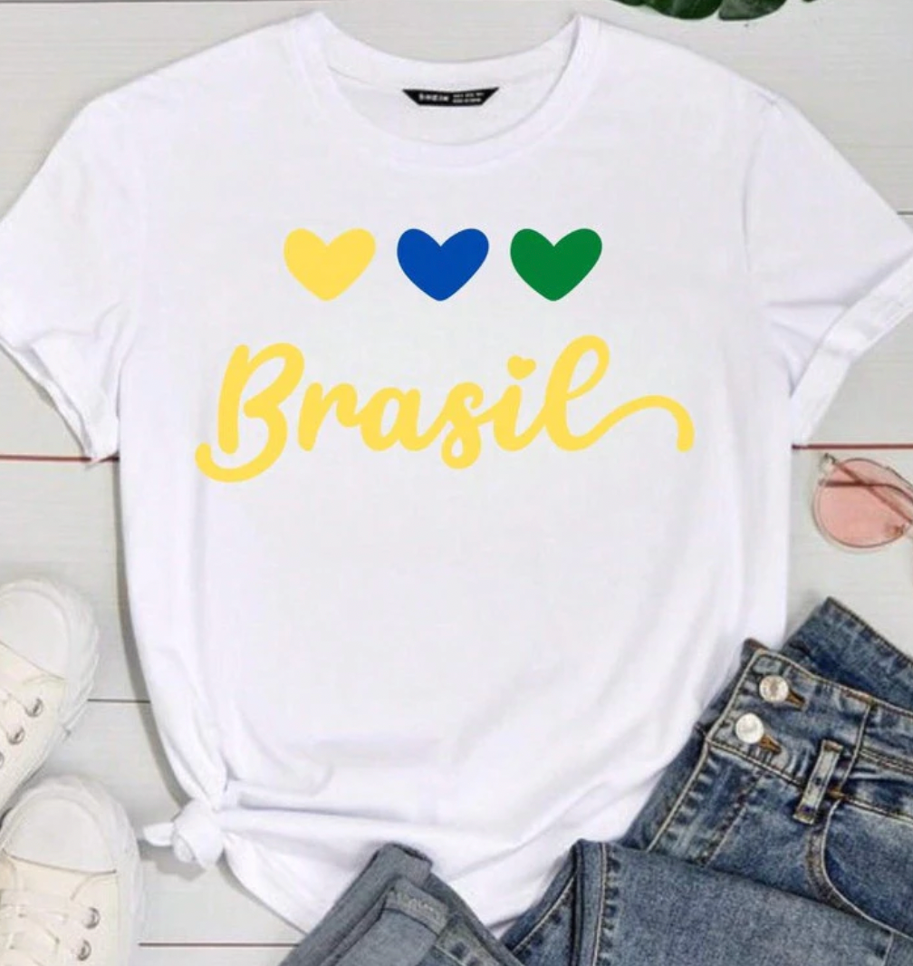 Camiseta Brasil Coração Branca