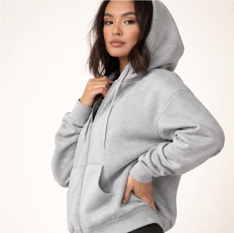 Casaco Feminino Moletom Cinza