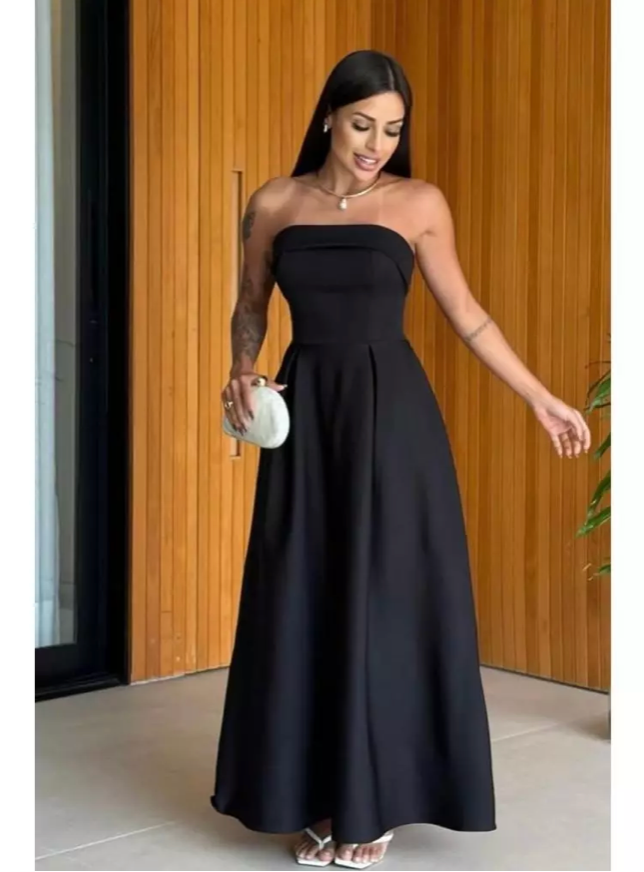 Vestido Feminino Longo Alfaiataria Preto