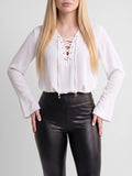 Blusa Feminina Manga Longa Decotada com Cordão