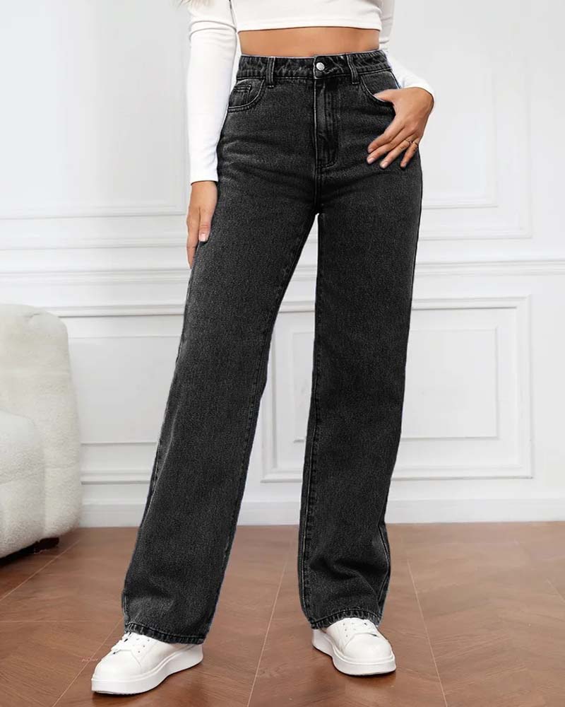 Calça jeans feminina wide leg cintura alta alta preta