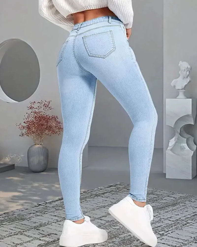 Calça jeans feminina reta casual confortável