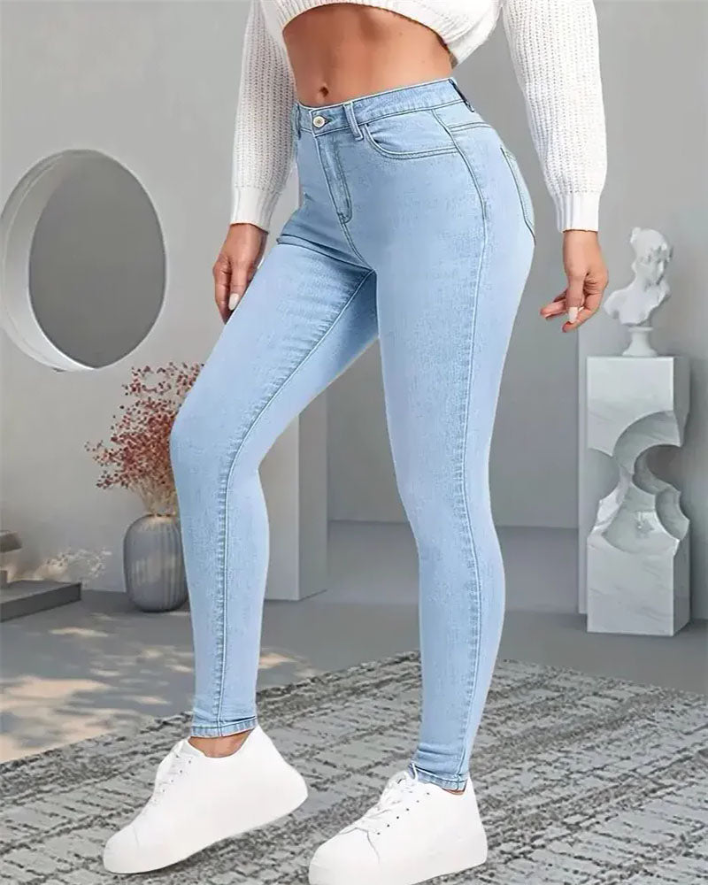 Calça jeans feminina reta casual confortável