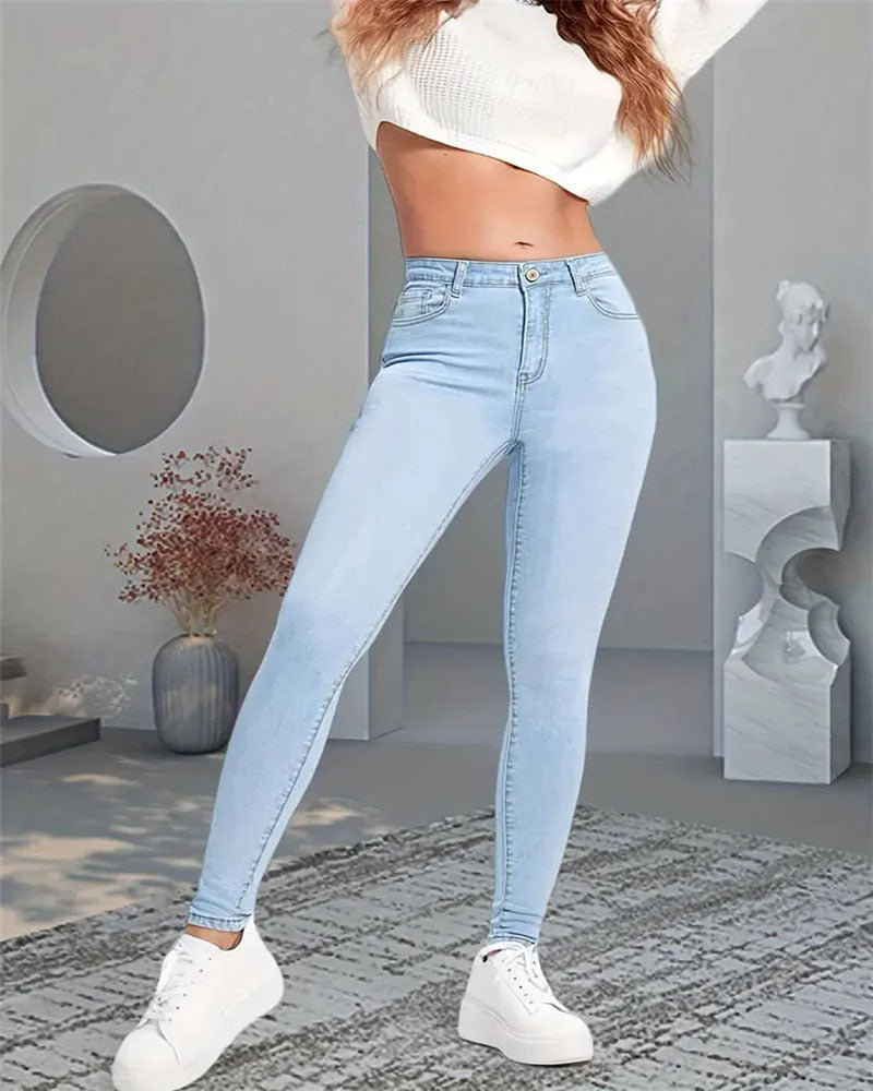 Calça jeans feminina reta casual confortável