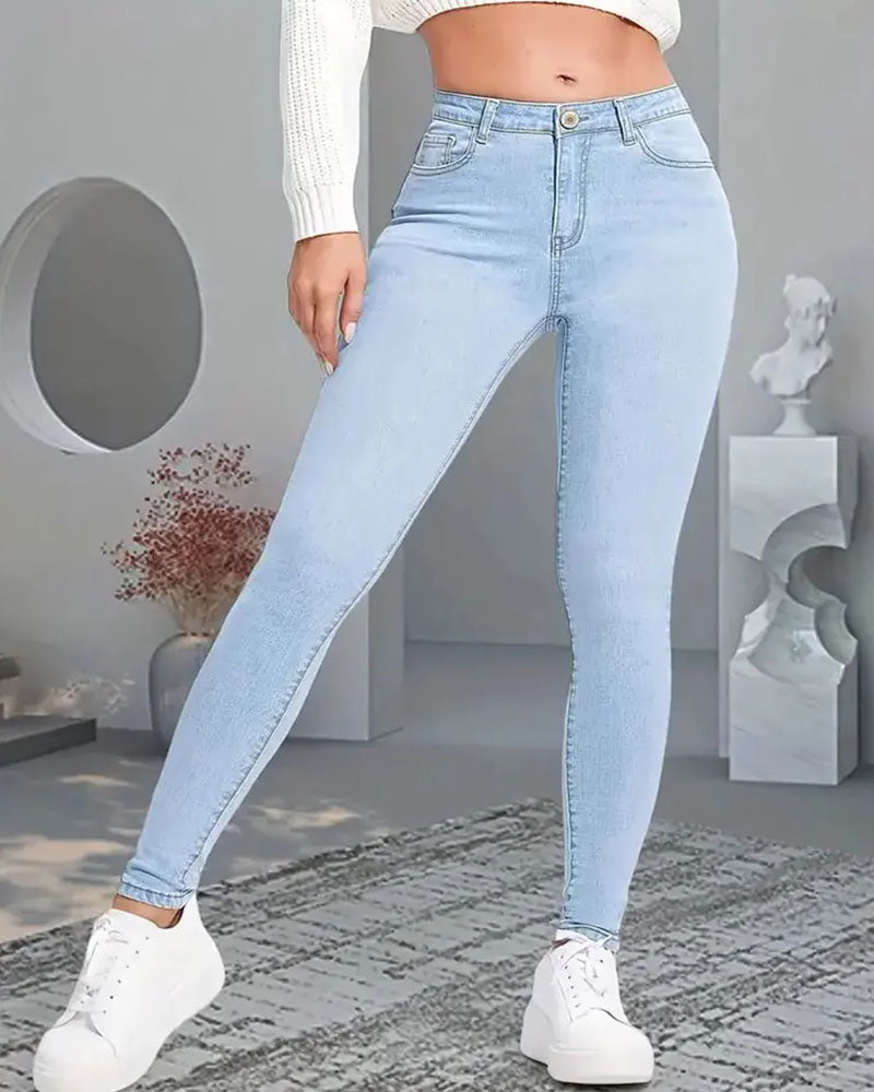 Calça jeans feminina reta casual confortável