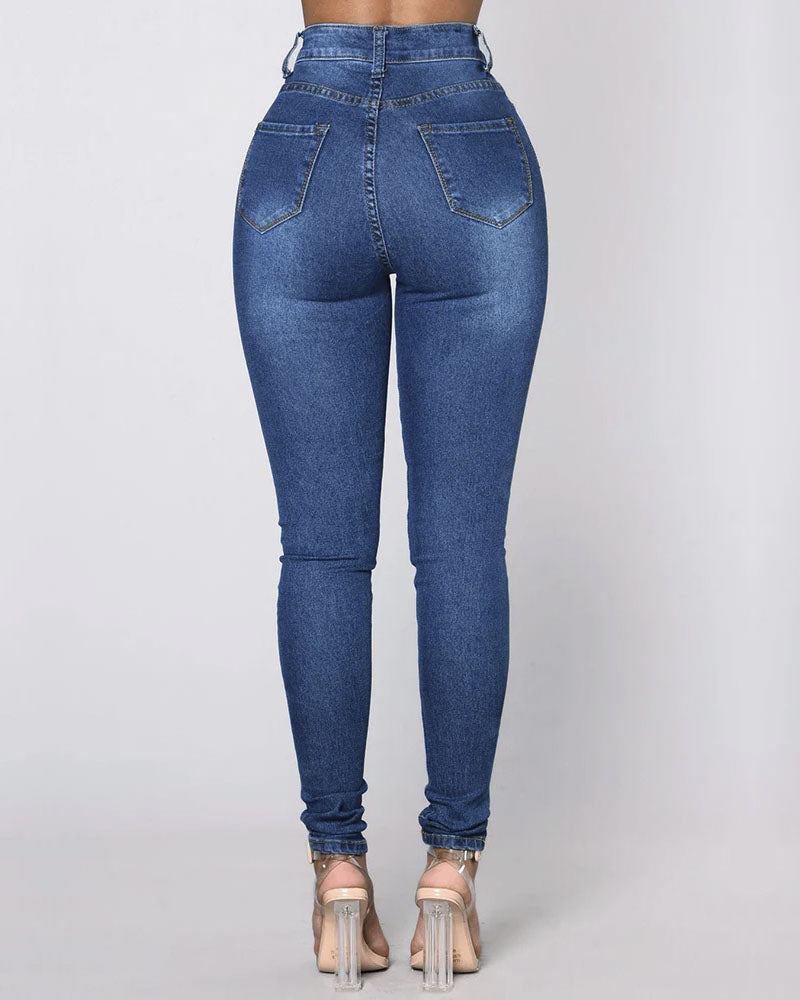 Calça jeans skinny elástica com cintura alta