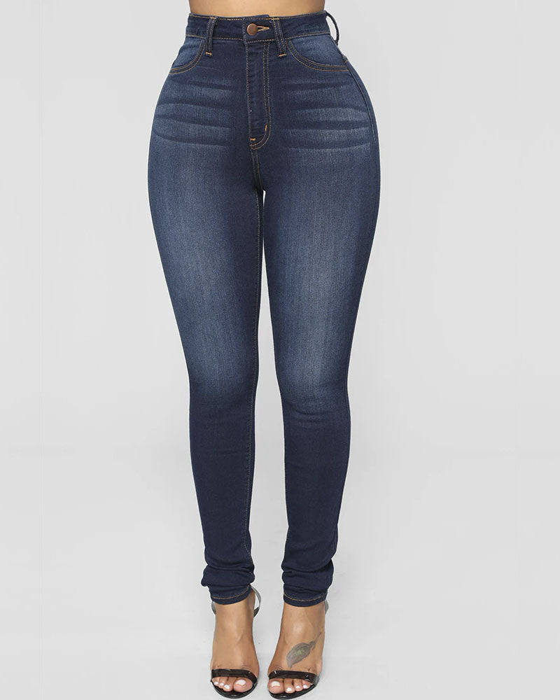 Calça jeans skinny elástica com cintura alta