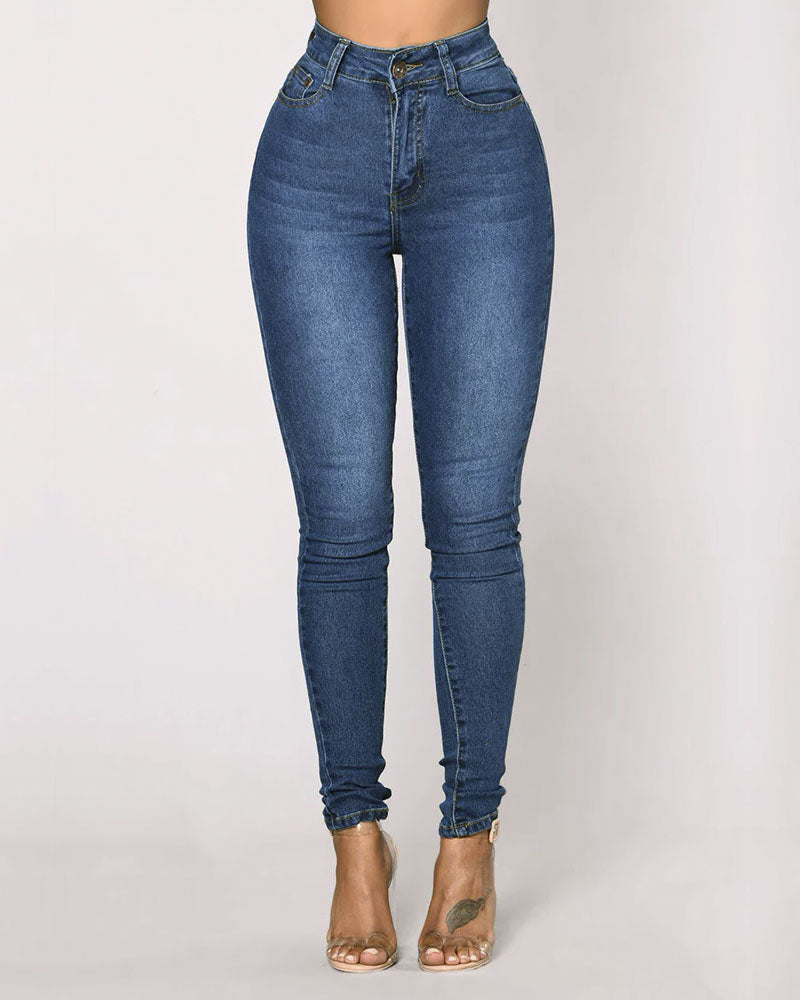 Calça jeans skinny elástica com cintura alta