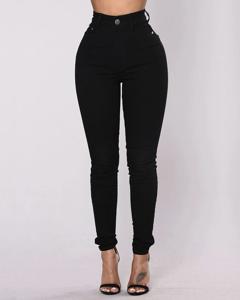 Calça jeans skinny elástica com cintura alta