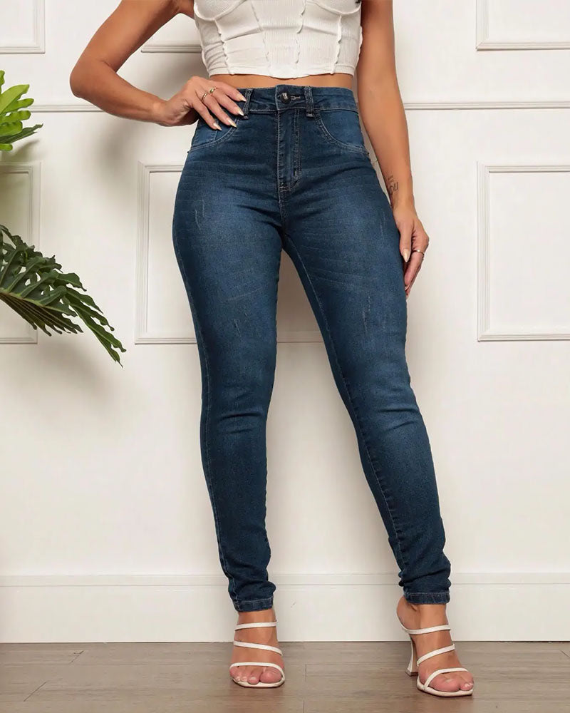 Calça jeans skinny feminina confortável azul escuro