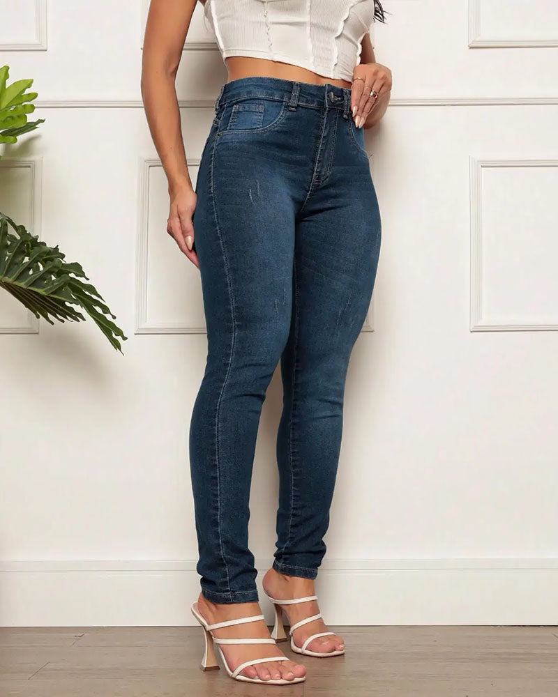 Calça jeans skinny feminina confortável azul escuro