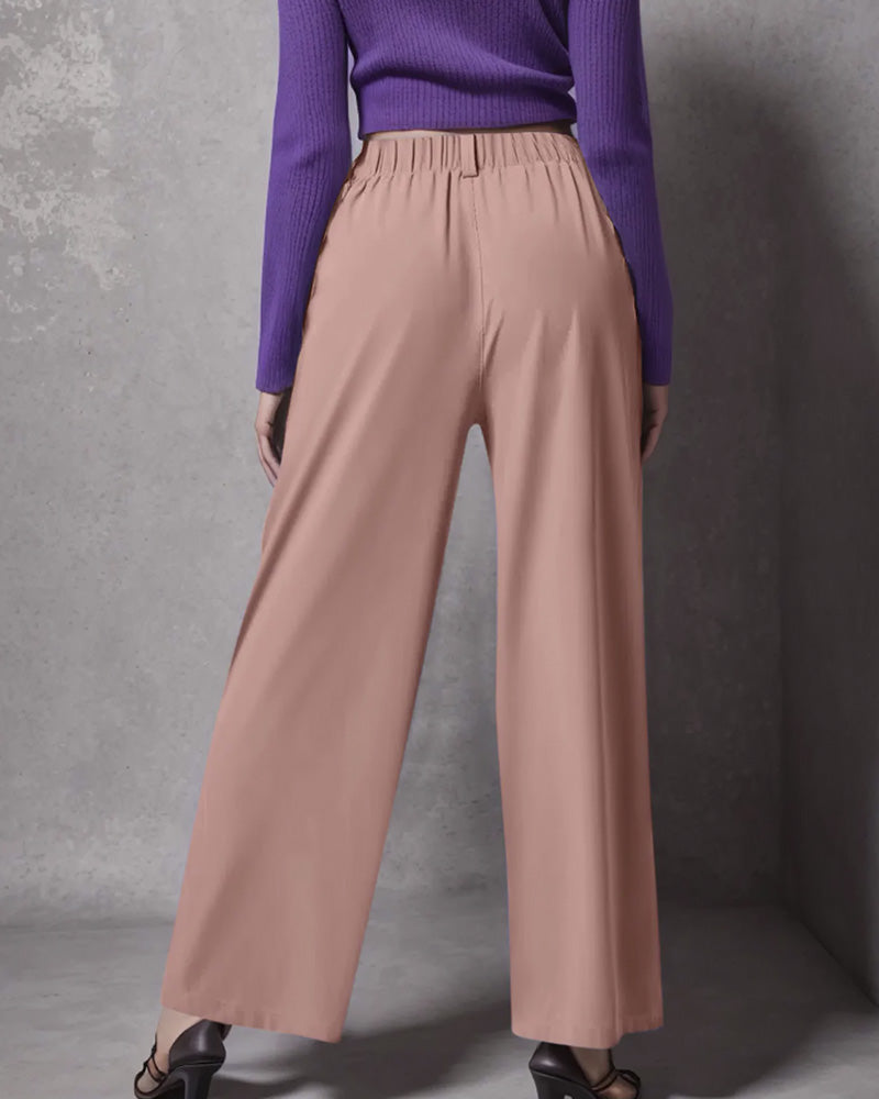 Calça pantalona feminina wide leg cintura alta com bolsos