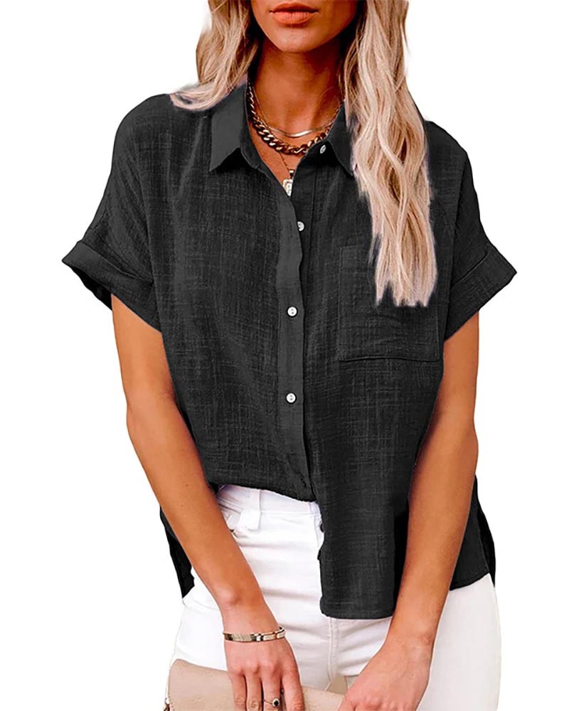 Camisa feminina manga curta em linho