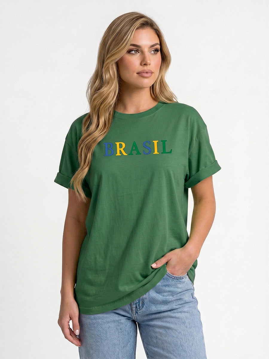 Camiseta Feminina Oversized Brasil Manga Curta Verde