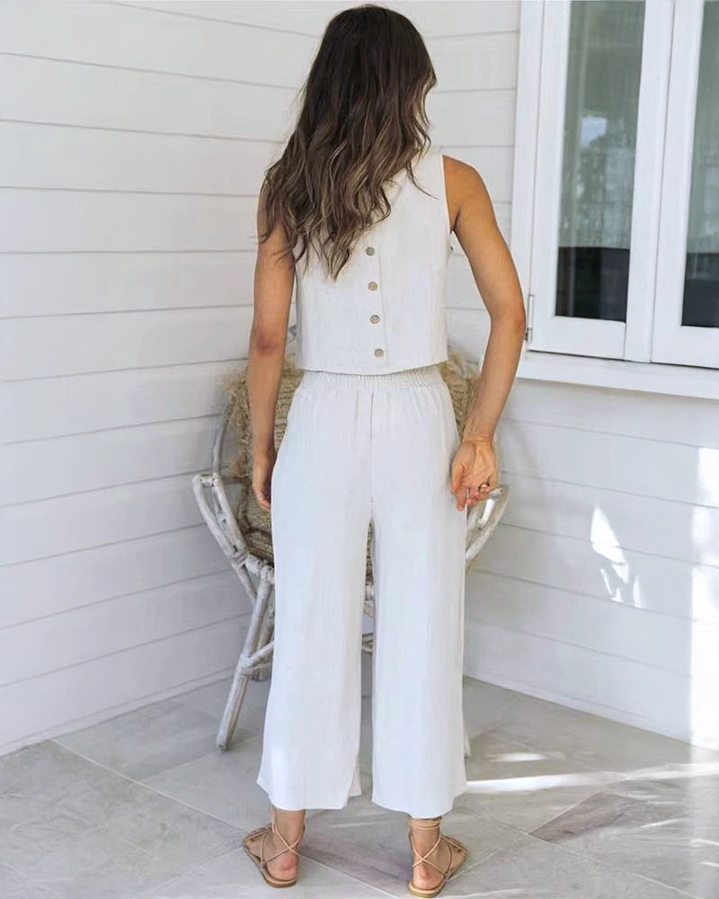 Conjunto feminino regata e calça pantalona