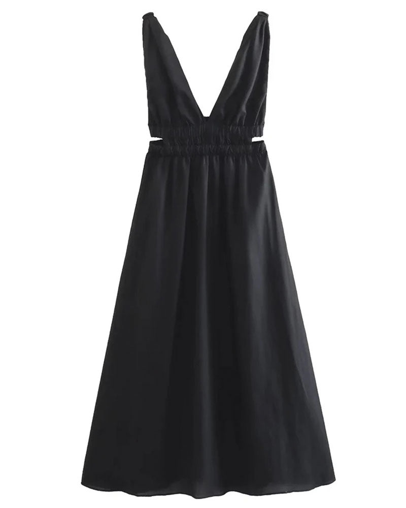 Vestido feminino midi decote em v preto