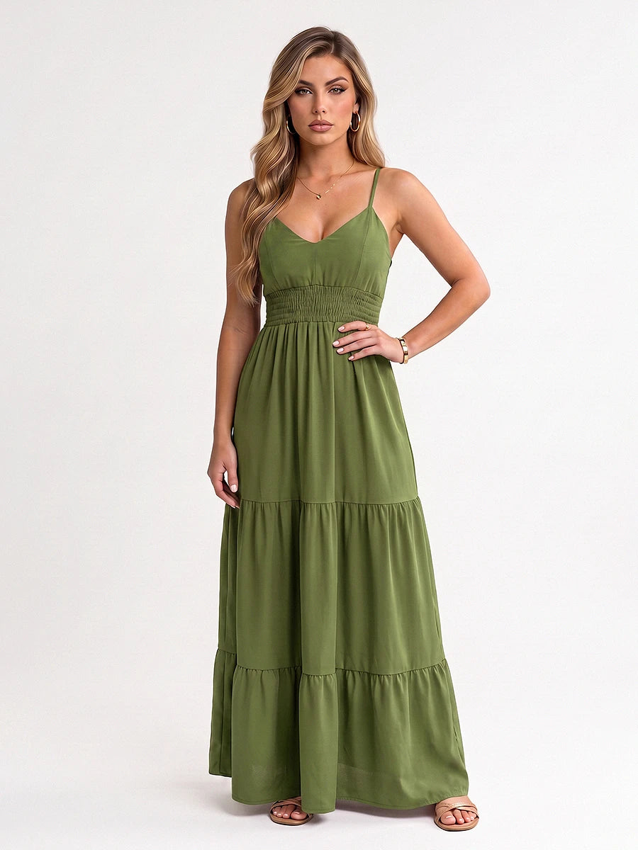 Vestido Longo Feminino com Decote e Alça Verde