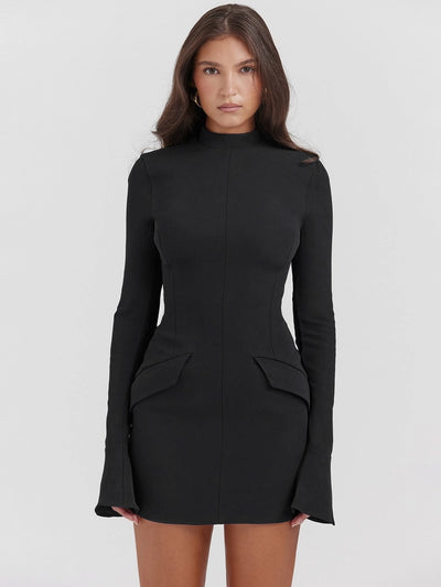 Vestido Tubinho Curto Feminino Manga Longa Aurora Preto